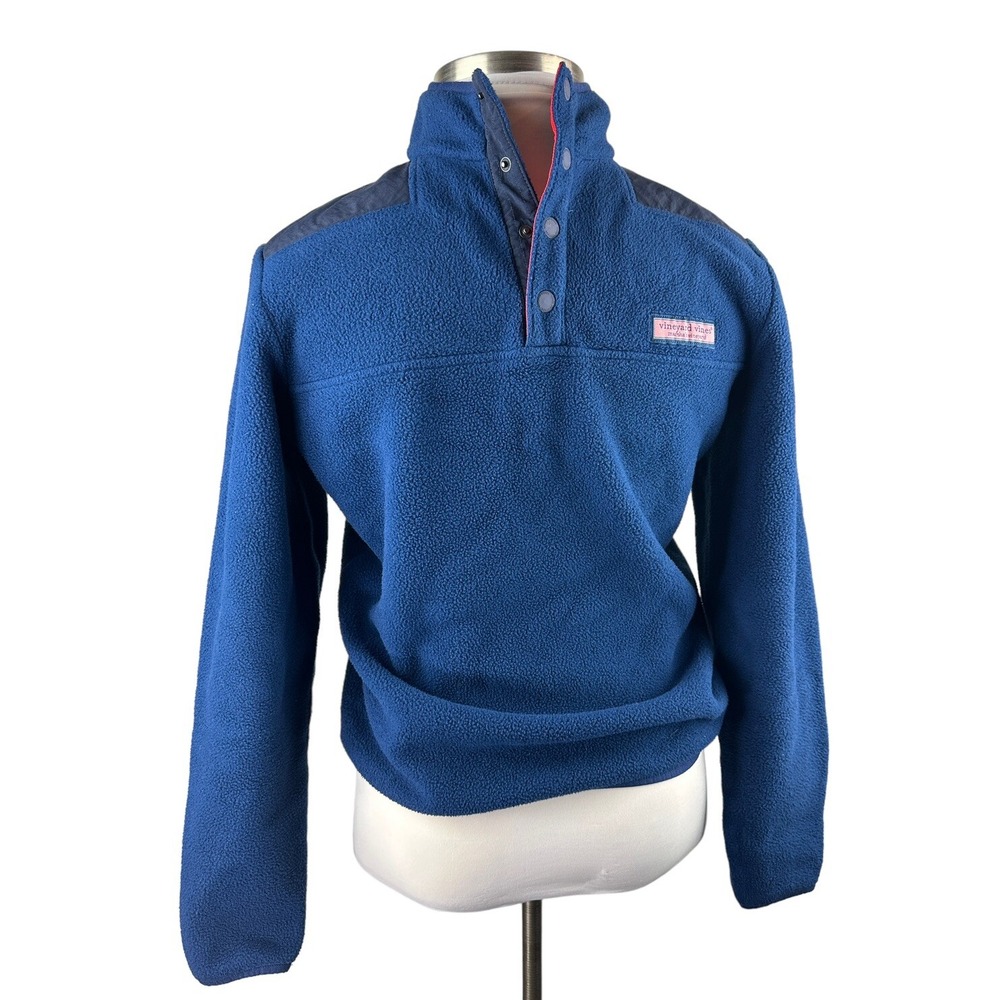 Vineyard Vines Snap Placket Fleece Shep Shirt Pullover Blue Men's Small Sweater - Picture 2 of 13